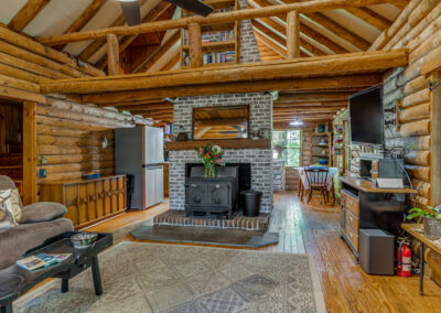 Cozy log cabin living room real estate photo in Landrum, SC