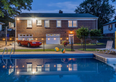 Charming twilight backyard pool real estate listing photo in Greenville SC